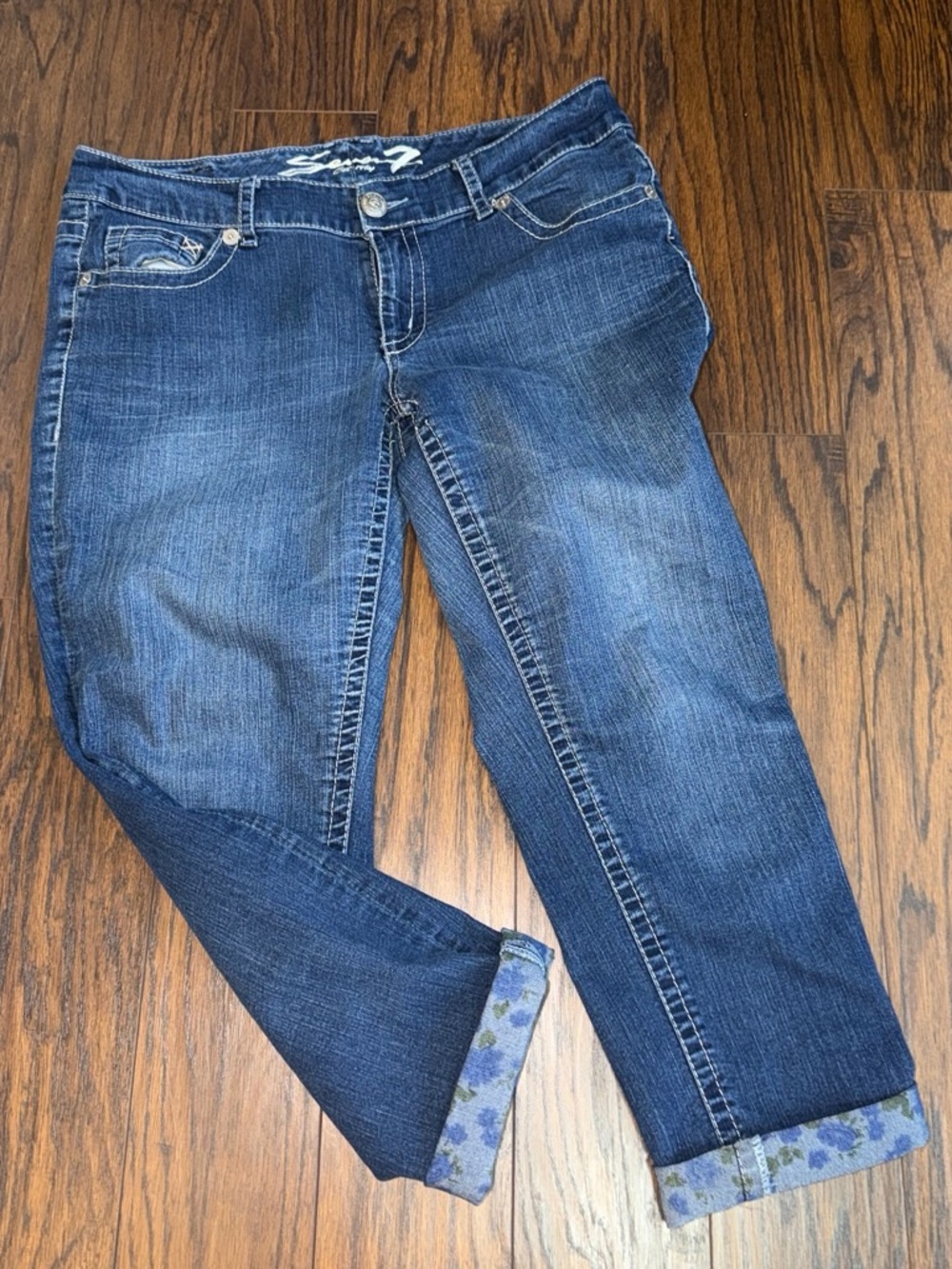 Seven 7 Brand Dark Blue Women’s Jeans with Cuffed Hem